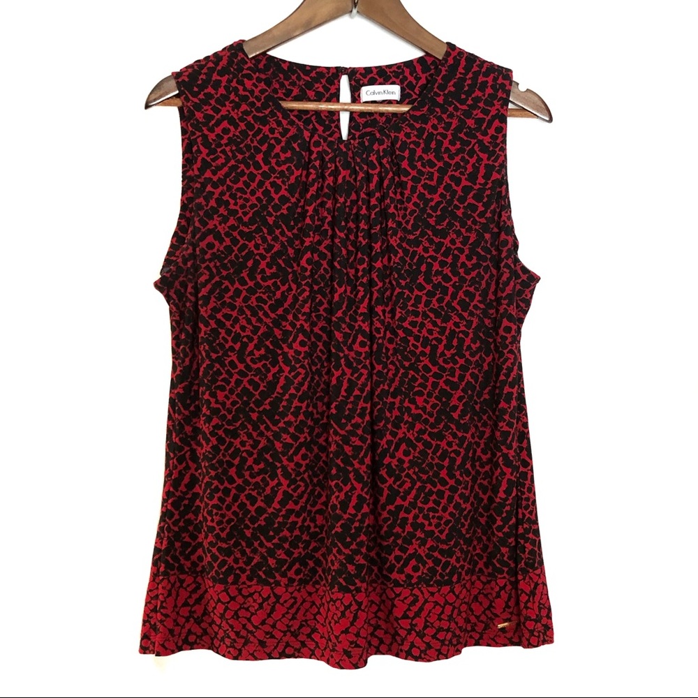 Calvin Klein Pleated Sleeveless Top Red L